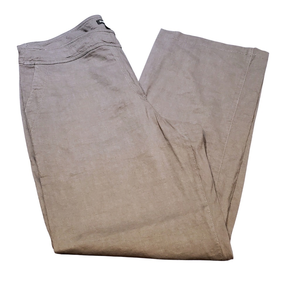 Eileen Fisher Size 16 Grey Italian‎ Linen Blend Straight Leg Trouser Pants